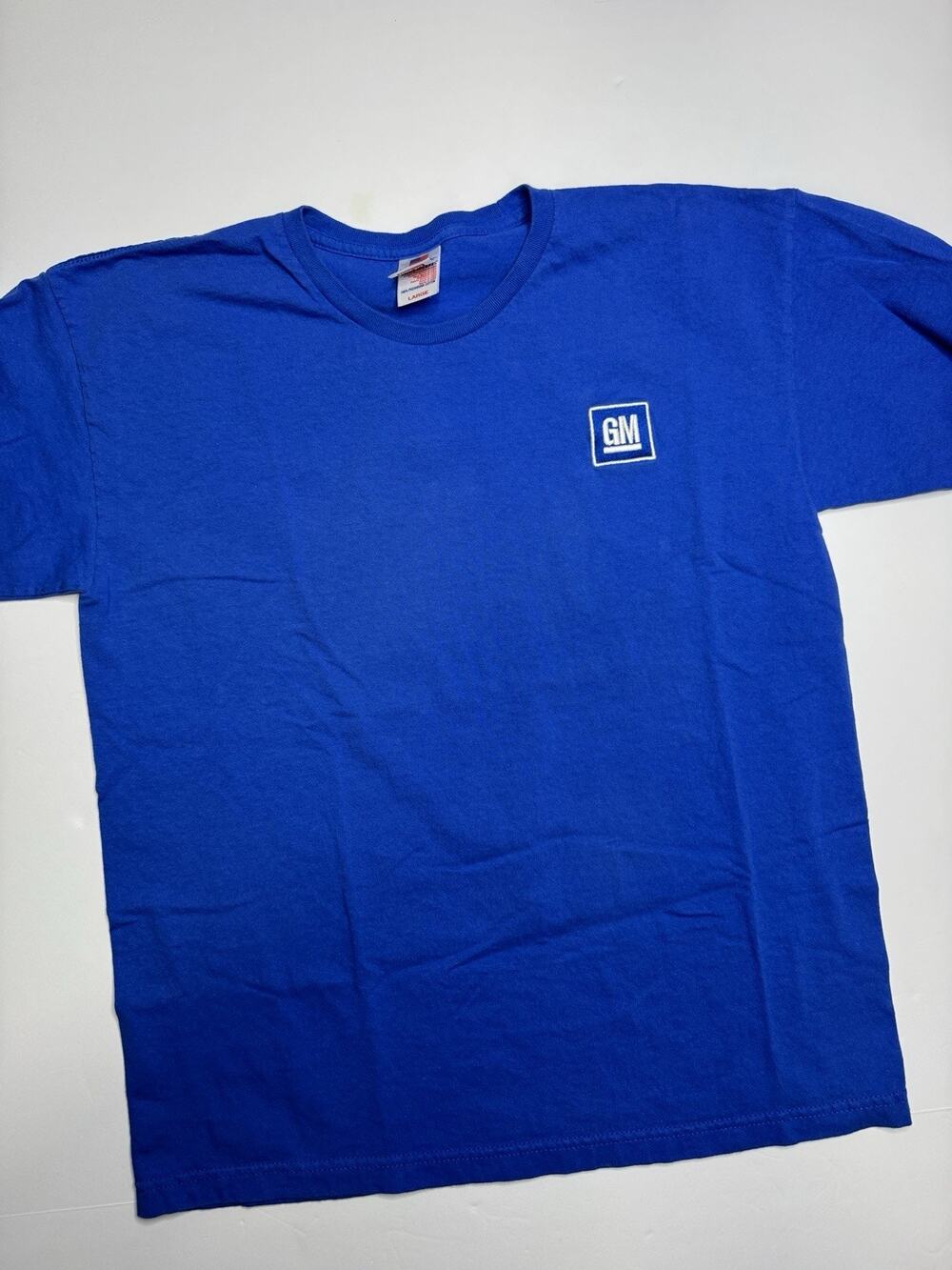 Vintage GM General Motors T Shirt Mens Large Bayside USA Made Blue Logo 90s
